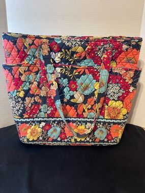 Vera Bradley Quilted Floral Tote with Coral, Turquoise & Yellow Accents